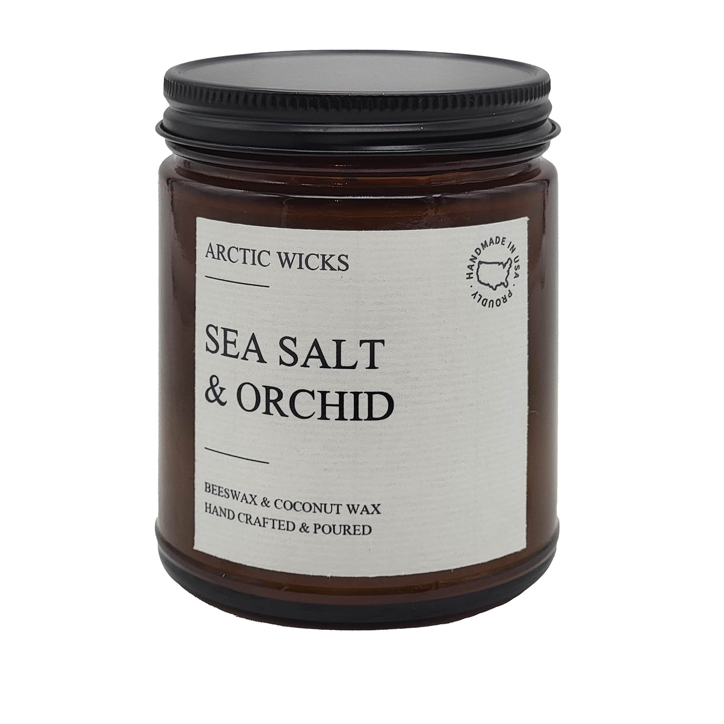 Arctic Wicks Scented Coconut Beeswax Candles | Coconut Beeswax Non Toxic Candle 9oz Amber | Farmhouse Candles Non-Toxic Clean Burn 100% USDA Certified Biobased (Sea Salt & Orchid)