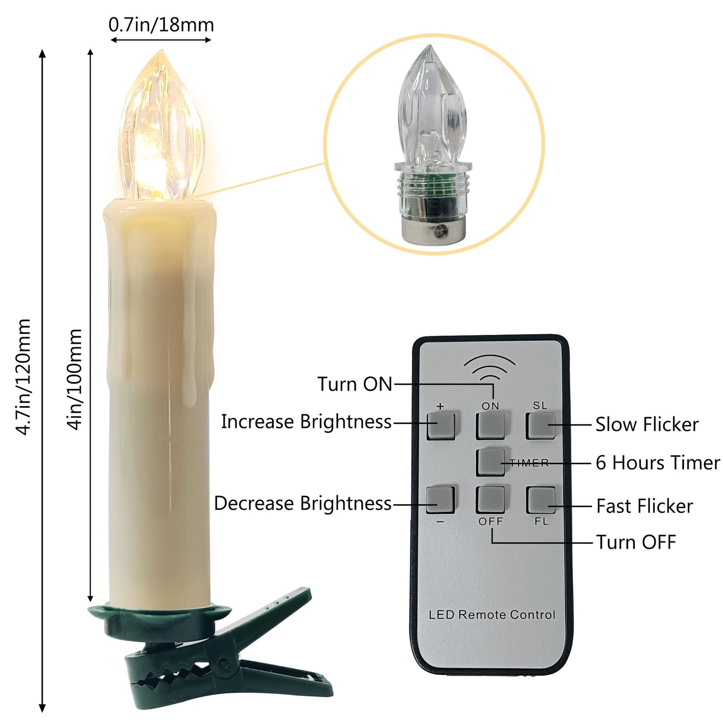 Gedengni Short Candlesticks LED Taper Candles, 4inches Battery Chandelier Remote LED Candle Sticks Flameless Candlesticks Timer Tapered Candles with Clip for Hotels Bars Churches Harry Potter Party