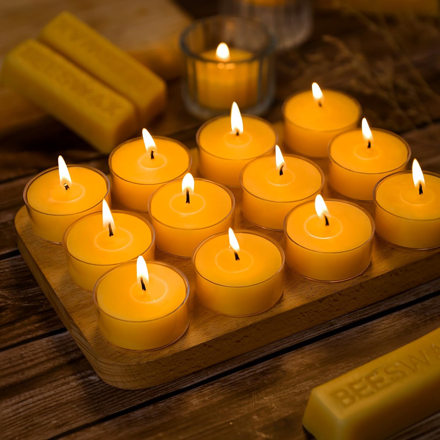 20 Packs Beeswax Tealight Candles Bulk,4 Hours 100% Pure Beeswax Tea Lights Candle in Clear Cup,Natural Scent Bees Wax Candles Small Smokeless Clean Burning Perfect for Home Decor for Party Christmas