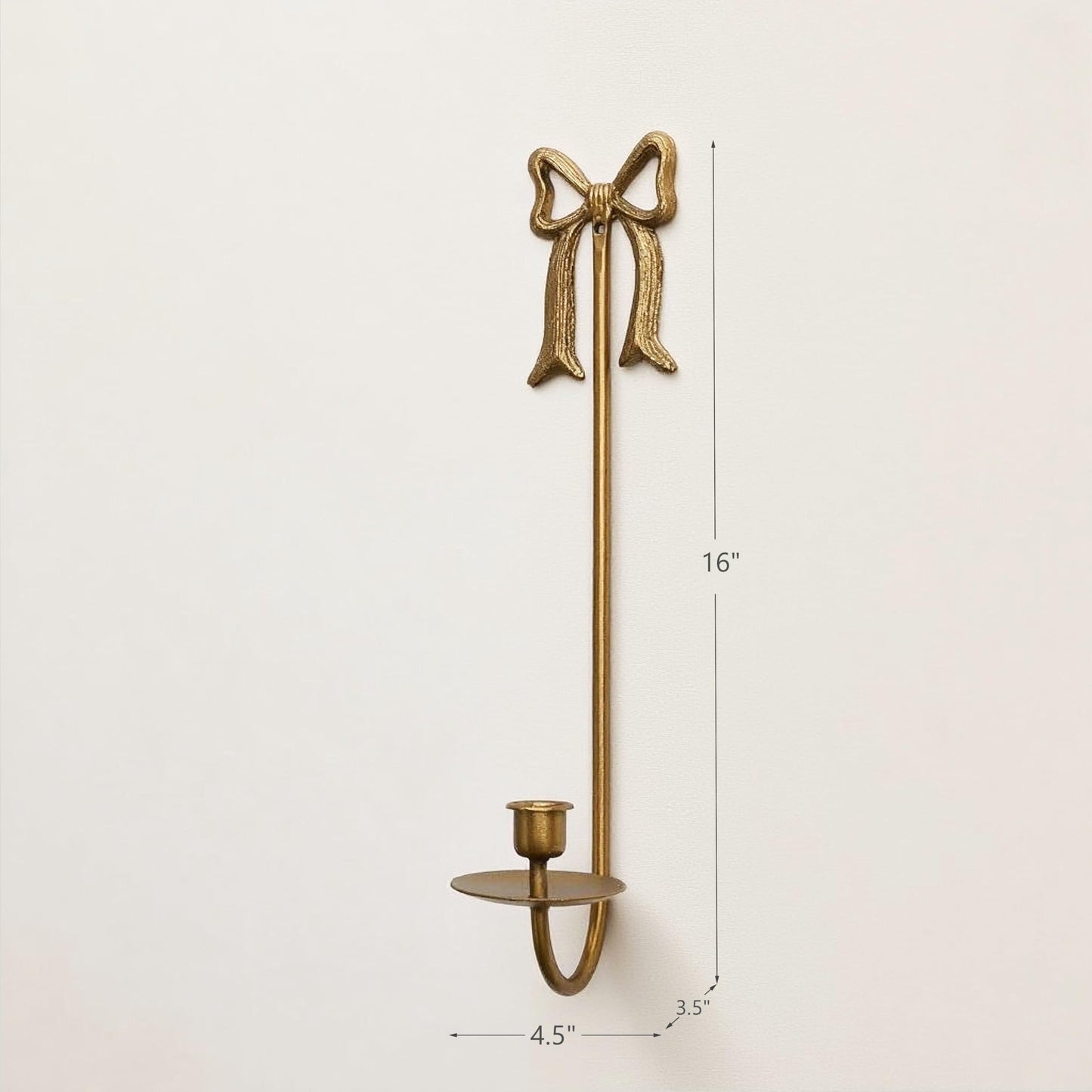 Remenna Metal Wall Candle Sconce Holders, Set of 2, Gold, Modern Bow Design, Wall Mount Taper Candle Holders for Living Room, Farmhouse, Wedding Decor