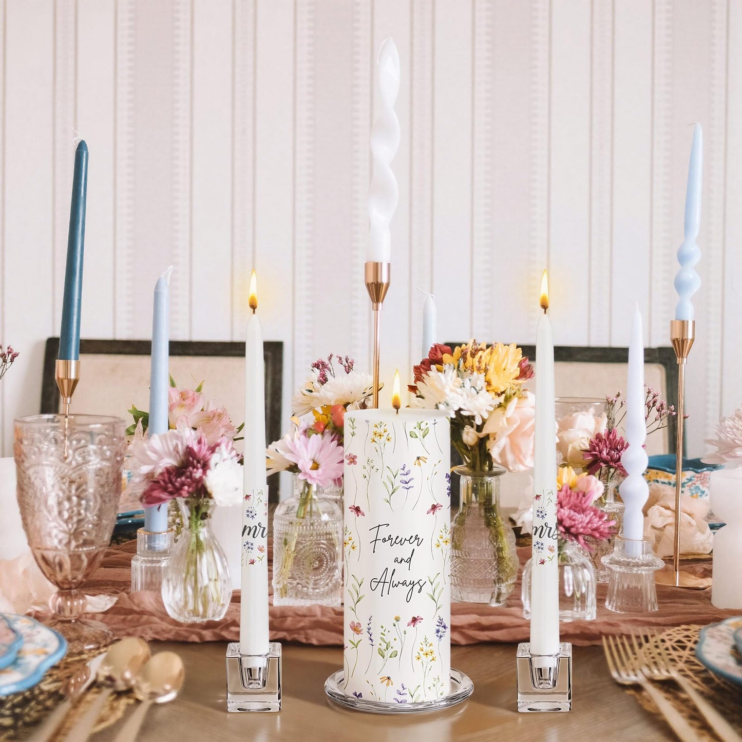 Irenare Unity Candles with Holder for Wedding Ceremony Unity Candle Set Wedding Table Decorations Accessories for Formal Events Church (Wildflower)