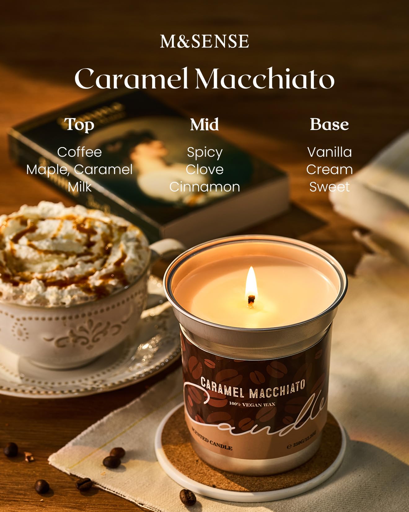 M&SENSE Caramel Macchiato Scented Coffee Candle, 16.2oz