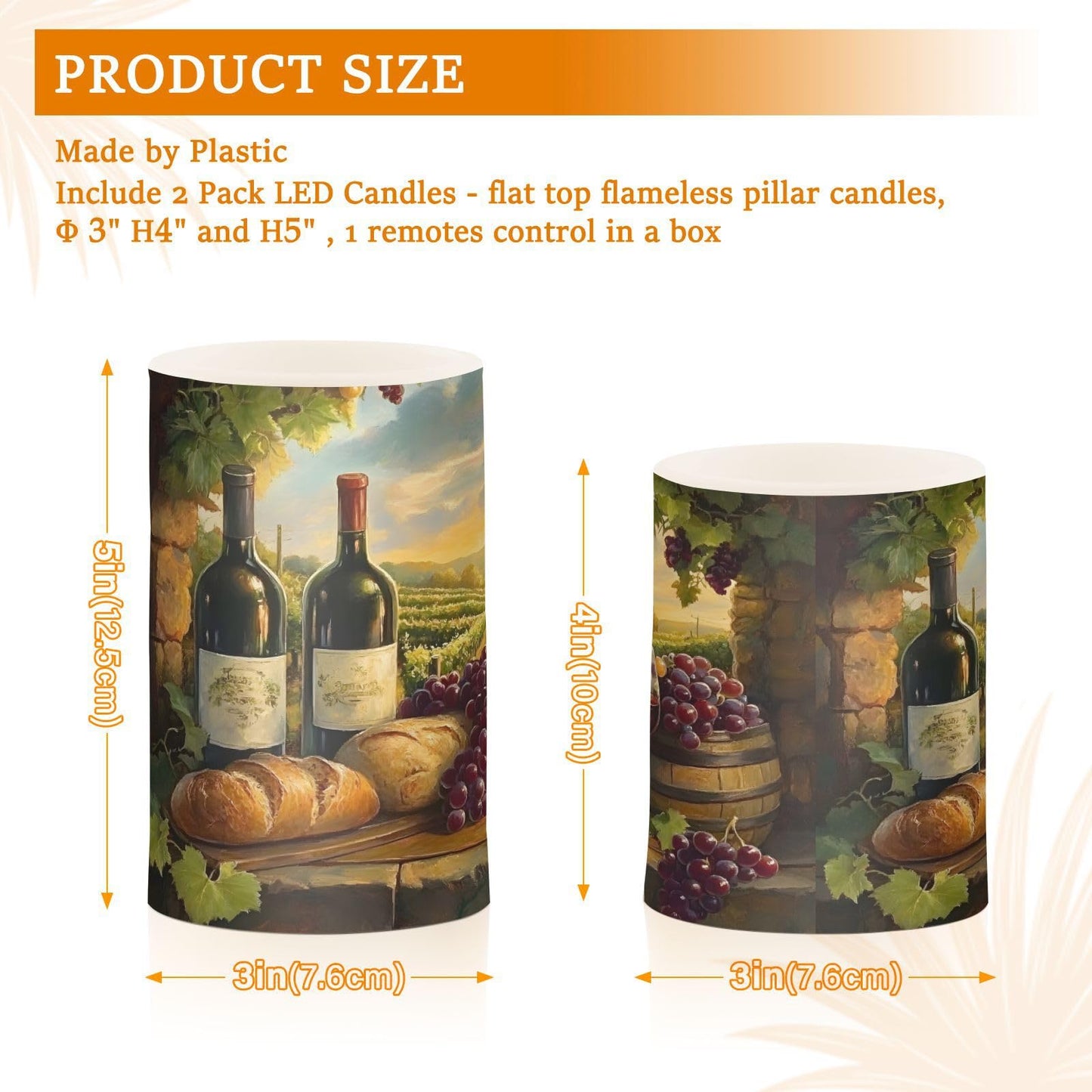 ALAZA Flickering Flameless Candles Red Wine Bottles Grapes Bread Battery Operated Candles with Remote Timer LED Pillar Votive Candles Set of 2 for Holiday Decor