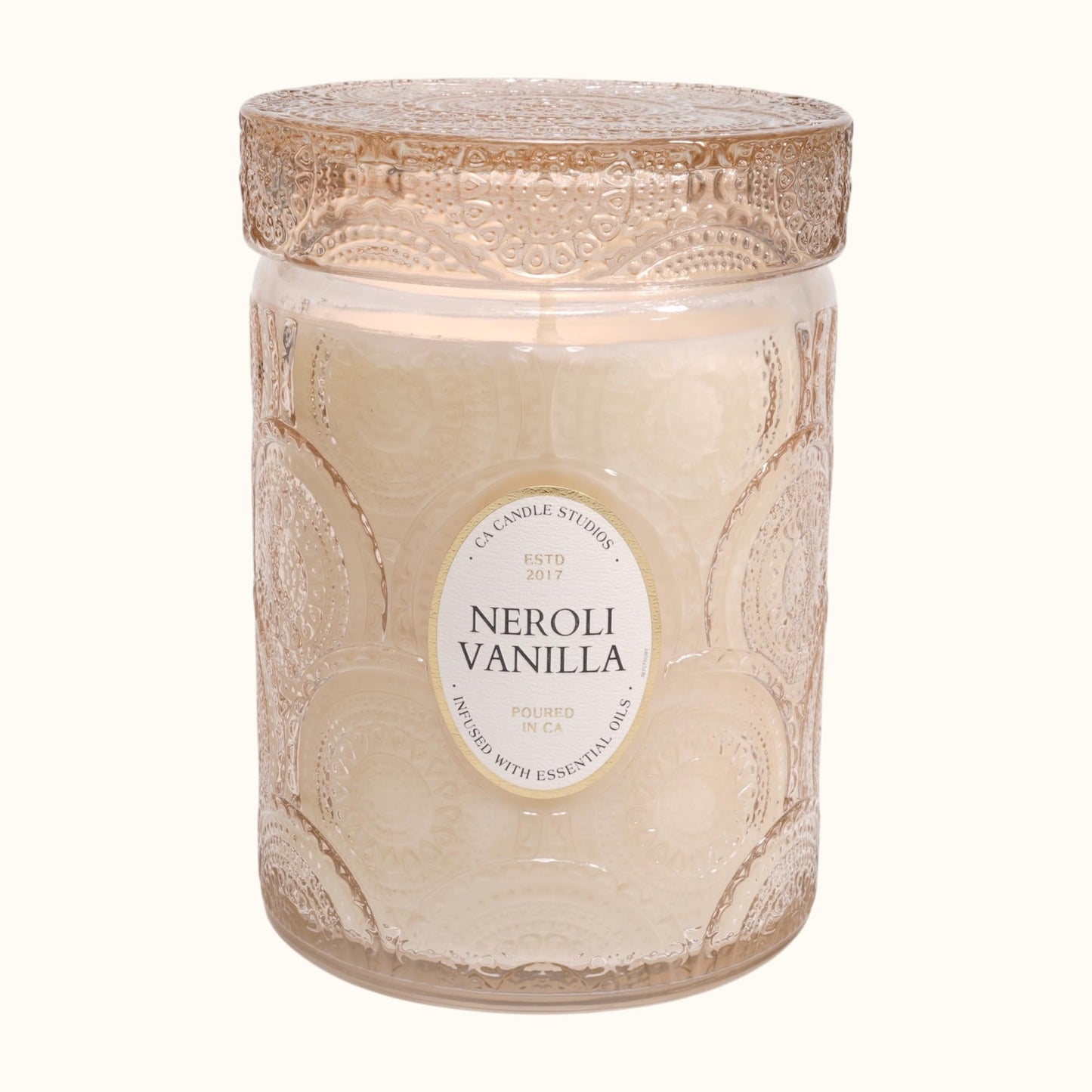 LEOBEN CO – Neroli Vanilla Scented Candle – 18oz, Heirloom Collection Design – 80 hr Burn Time – Poured in California Using Vegan Soy Wax and Essential Oils – Made in Small Batches