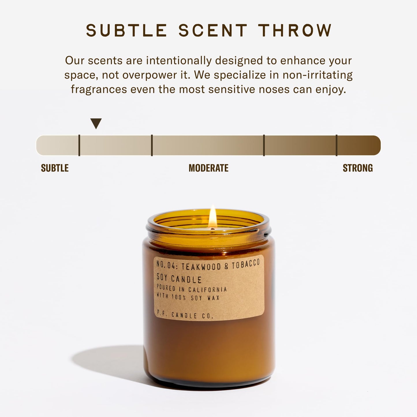 P.F. Candle Co. Teakwood & Tobacco Classic Standard Scented Soy Wax Candle (7.2 oz) 40-50 Hour Burn Time, Amber Glass Jar, Made in The U.S.A.