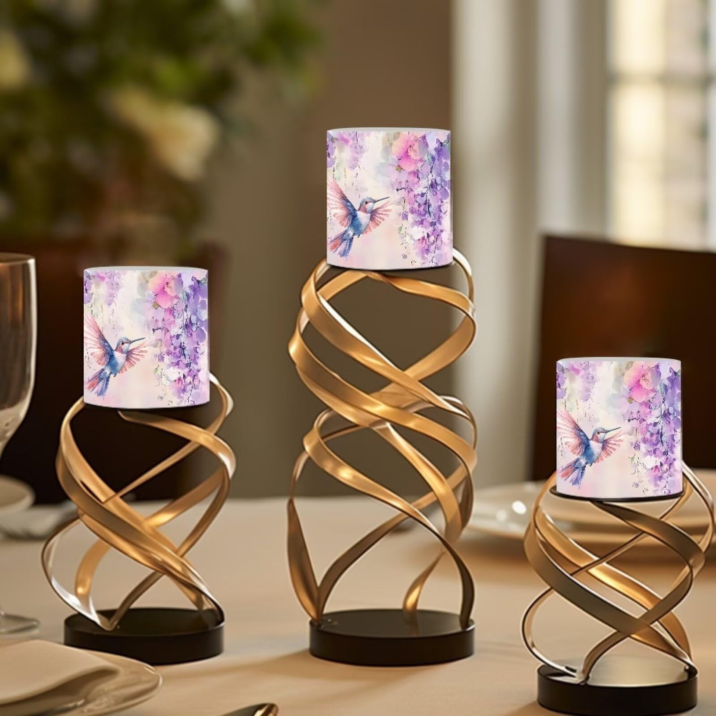 Merkmak Battery Operated Flameless Candles with Remote and Timer Flameless LED Pillar Candles Floral Hummingbird Tealights for Banquet, Home Decorations