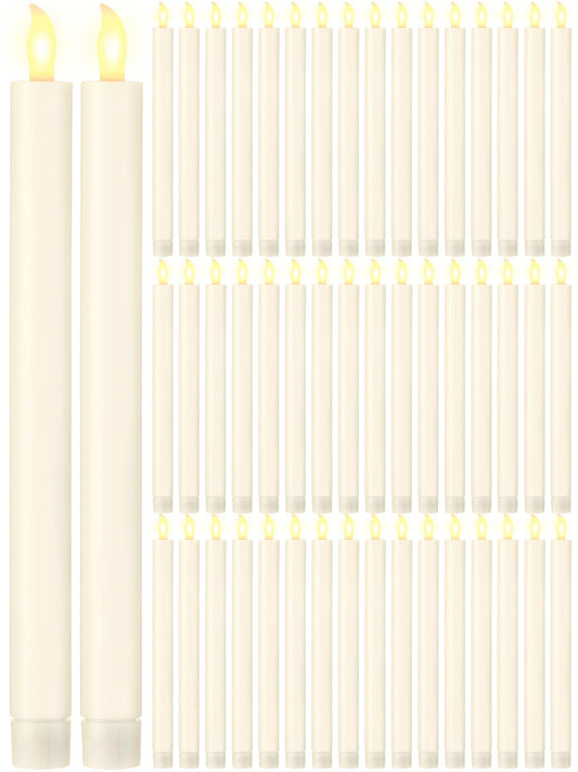 Funtery 48 Pcs Flameless LED Taper Candles Battery Operated Candles Bulk Realistic LED Candlesticks Flickering for Wedding Church Graduation Party Home Decor(Ivory,Modern Style)