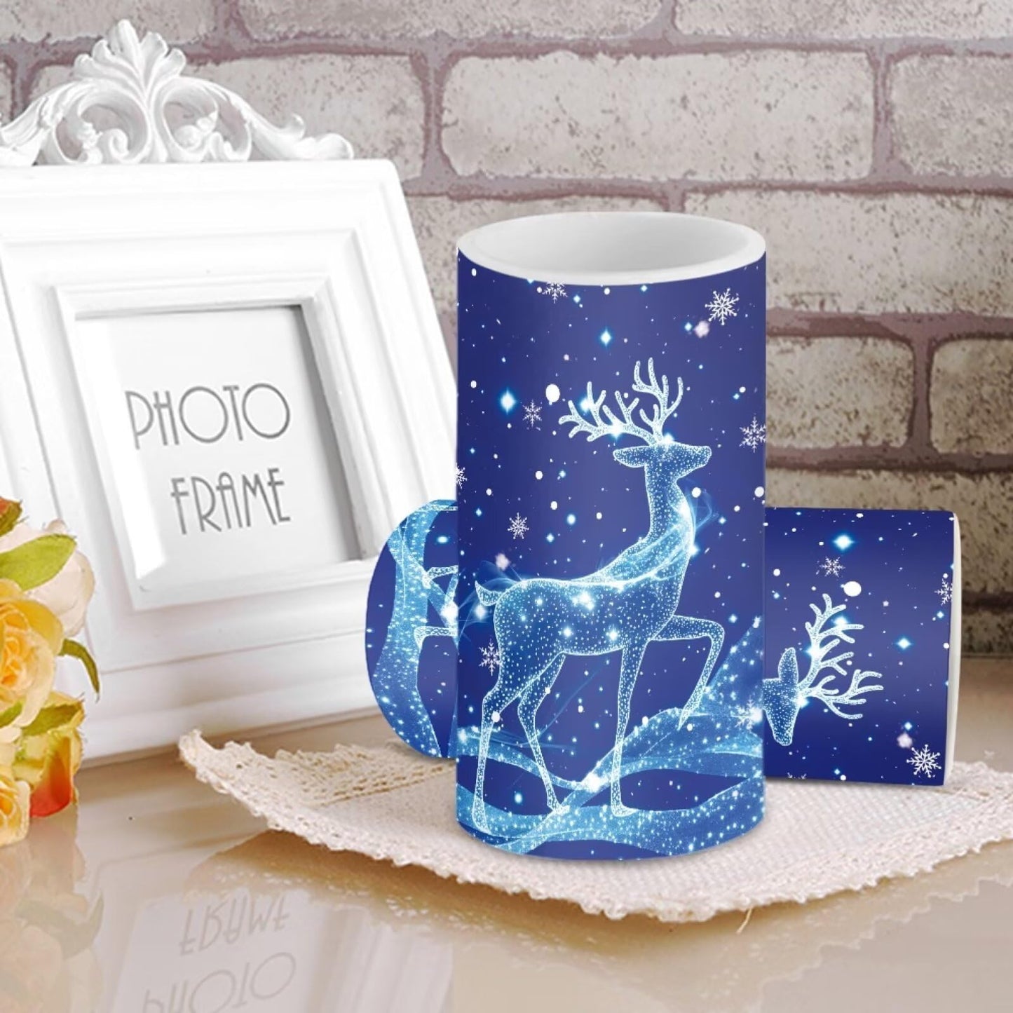 Luarisgur Christmas Bedroom Decor LED Candles with Remote Deer Patterns Flameless Pillar Candles Battery Operated with 18-Key Remote Timer for Home Indoor Room Decor Xmas Table Decorations