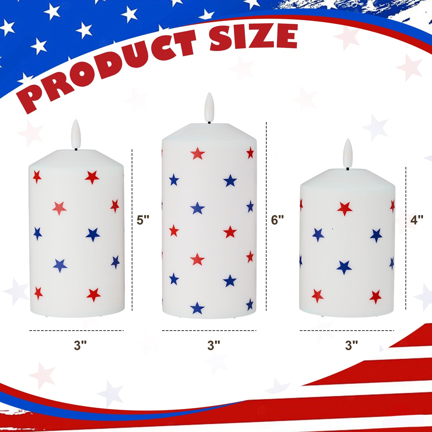 AFINETH Patriotic Red White and Blue Star Candles, Real Wax 4th of July Led Candles, Flickering Flameless Candles with Remote, Memorial Day Flameless Pillar Candles for Patriotic Holiday Decor
