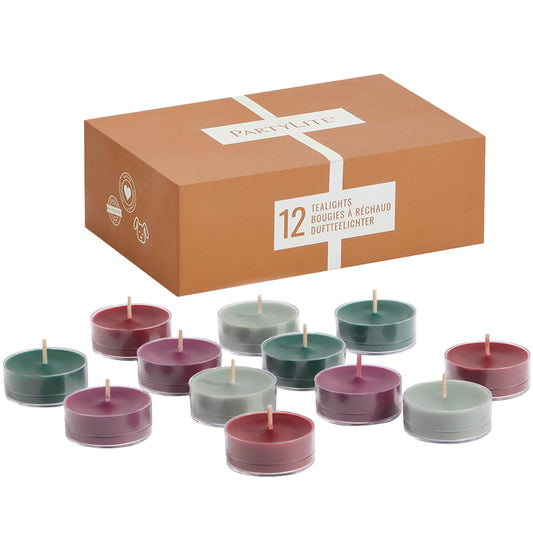 PartyLite Set of 12 Tea Lights Sampler Candles, Aromatherapy Festive Folklore Scented Candles Gift Set, Up to 4 to 6 Hours Burn Time