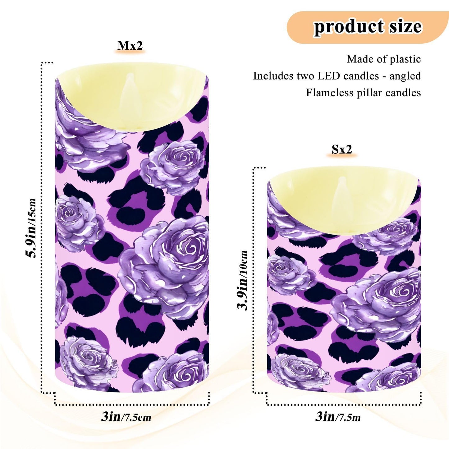 ALAZA Purple Leopard Print Rose Pattern Flickering Flameless Candles Battery Operated with Remote Timer,Tea Light Candles LED Pillar Votive Set of 2 for Outdoor Indoor Decorations 3" x3.9"