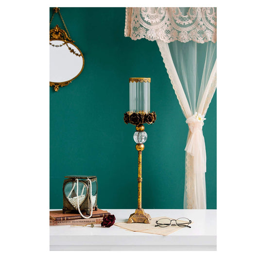 XILIN-1987 Candle Holderss Vintage Rose Candle Holder Elegant Crystal Glass Candle Stand – Candlesticks Holder for Formal Events, Wedding, Church, Holiday Décor, Halloween Decorative Candlestick