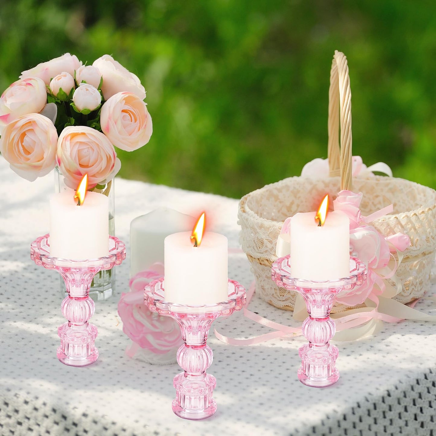 Maxcheck Set of 6 Candlestick Holders Taper Glass Candle Holder Decorative Candle Stand for Wedding Party Table Centerpiece Anniversary Festival Home Decor(Pink)