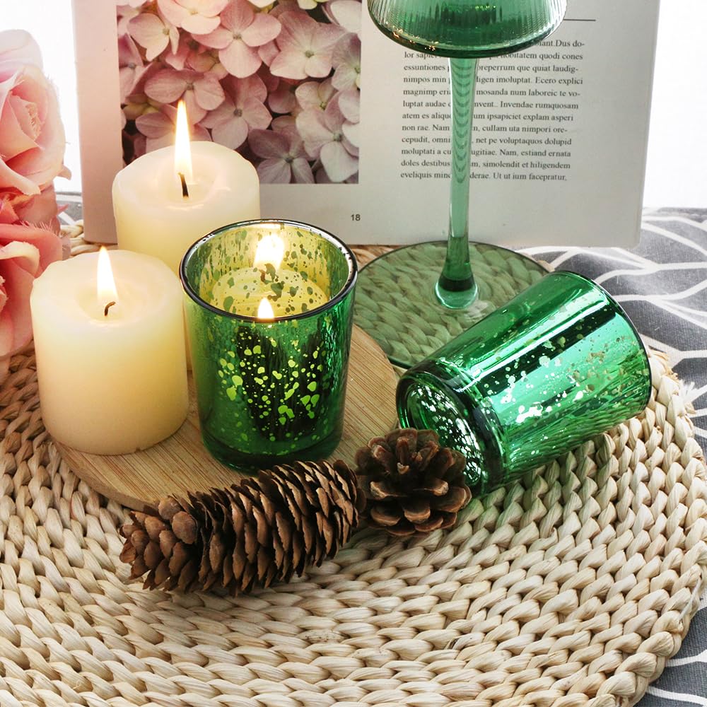 BTGLLAS Green Mercury Glass Tea Light Holders Set of 36 - Elegant Votive Candle Holders for Weddings, Showers and Home Decor - Perfect for Table Centerpieces and Parties (Glass, Green)
