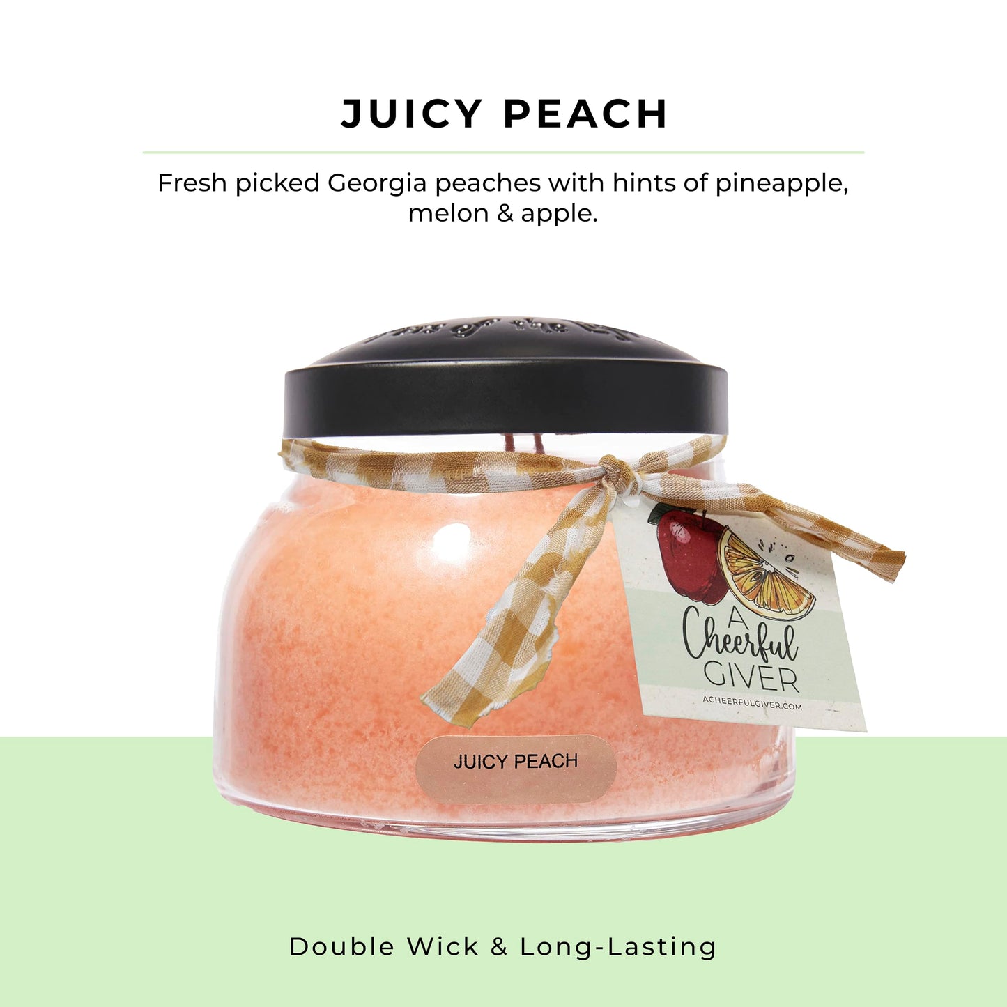 A Cheerful Giver - Juicy Peach Mama Scented Glass Jar Candle (22oz) with Lid & True to Life Fragrance Made in USA