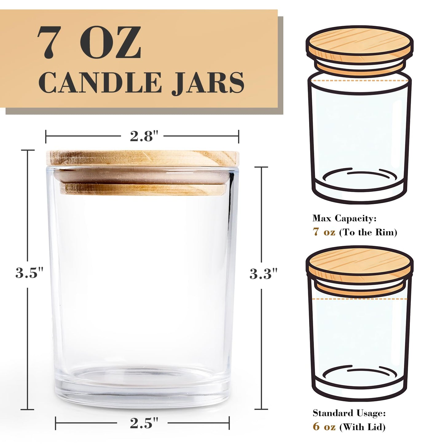12PCS 7oz Thick Candle Jars for Making Candles, Empty Glass Candle Jars with Bamboo Lids, in Bulk, Clear