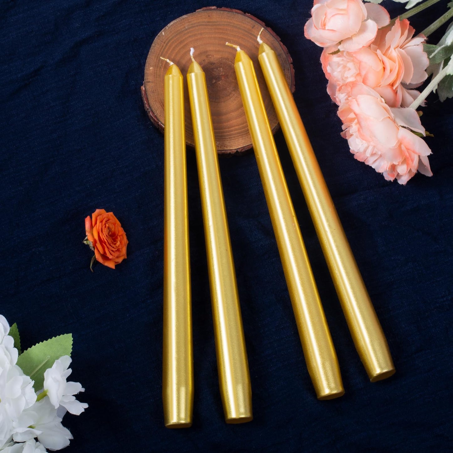 Everymoment Gold Taper Candles - 12 Pack 10 Inch Candlesticks - Dripless & Smokeless for 8 Hours - Unscented Paraffin Wax - Ideal for Wedding Christmas Anniversary New Year's Eve & Luxury Decor