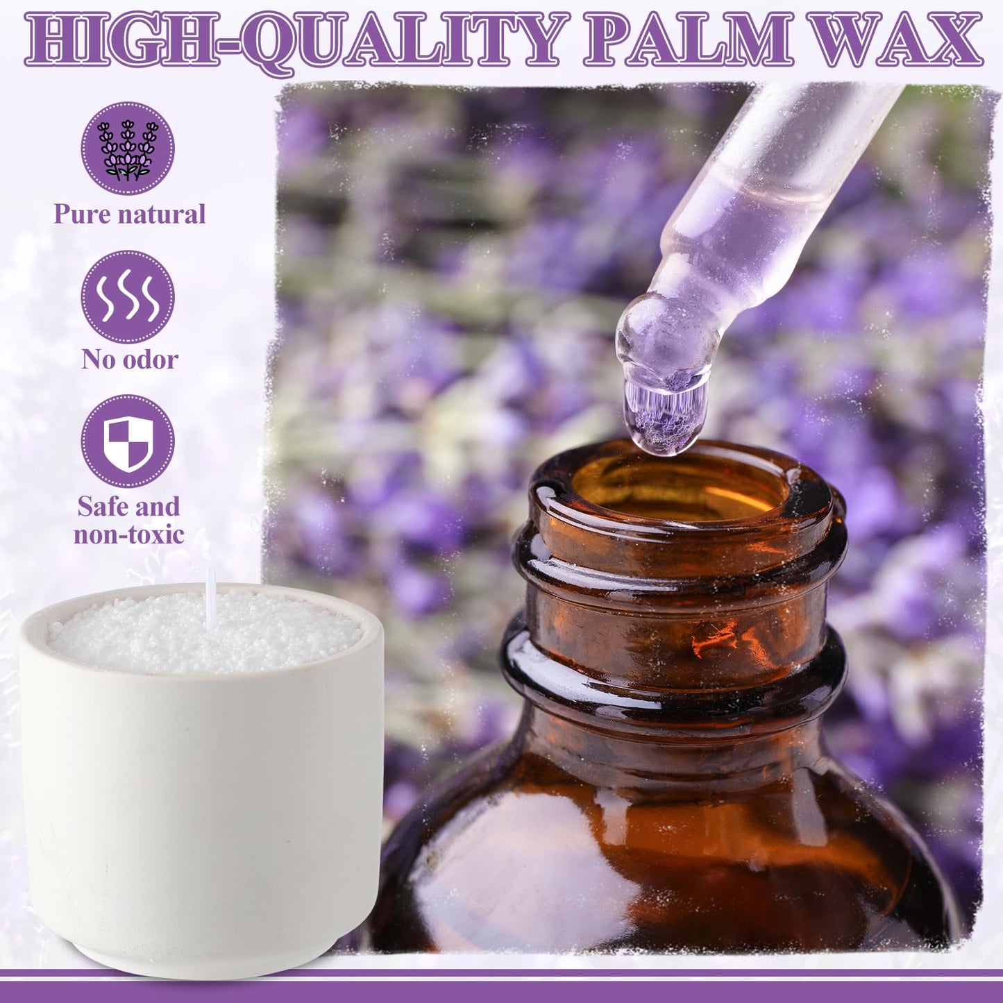 Conelist 1lb Lavender Scented Pearled Candle Sand Wax Set Customized Powder Making Candles Refill Kit Palm Wax All Natural Non Toxic with 10 Wicks for Graduation Thank You Teacher Gifts DIY Making