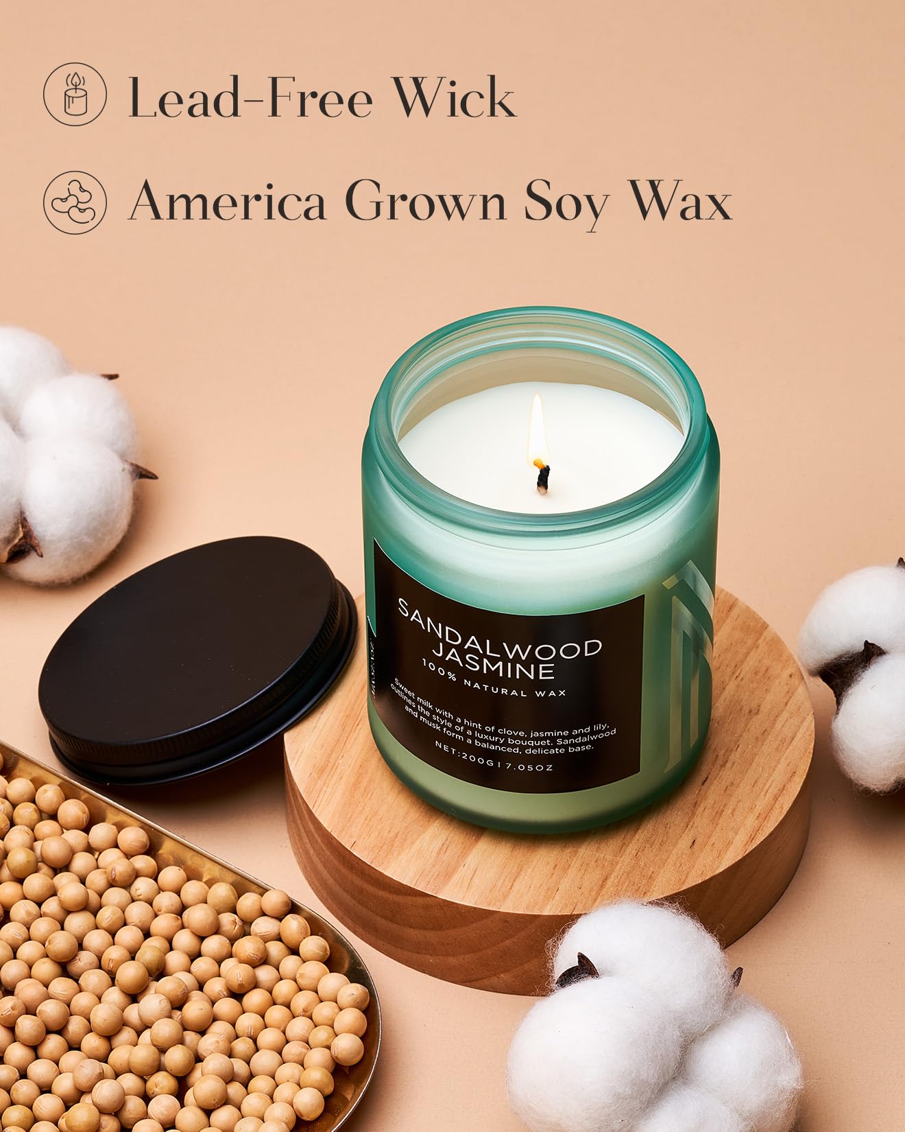 M&SENSE Sandalwood Jasmine Scented Candles for Home, 7.05oz Organic Soy Wax, 50 Hours Natural Candles Non Toxic, Spring Floral Smelling Home Fragrance for Women, Aromatherapy Gifts for Stress Relief