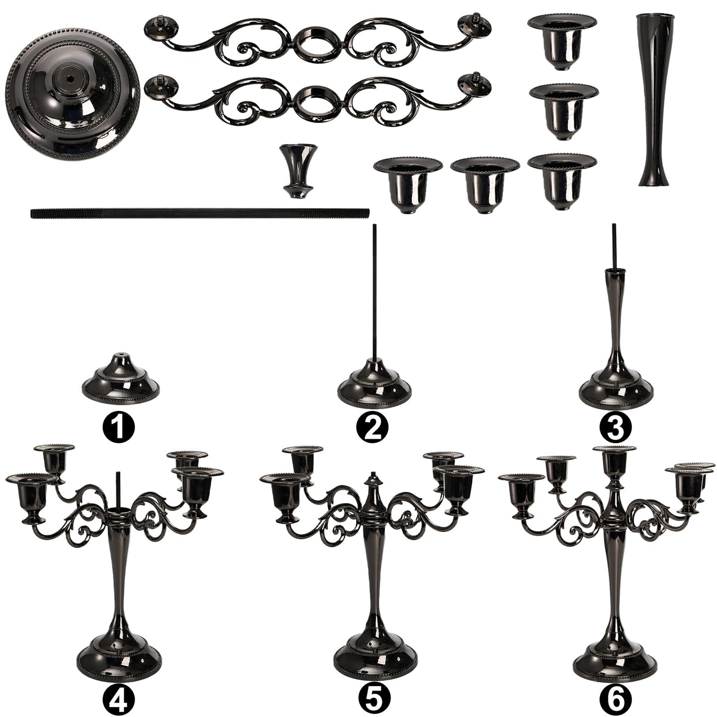 YOUEON 5 Arm Black Candelabra, Candelabra Candle Holder, 10 Inch Tall Candlesticks Holder, Elegant Taper Candle Holder Centerpiece for Wedding, Church, Halloween, Dining, Home Decor
