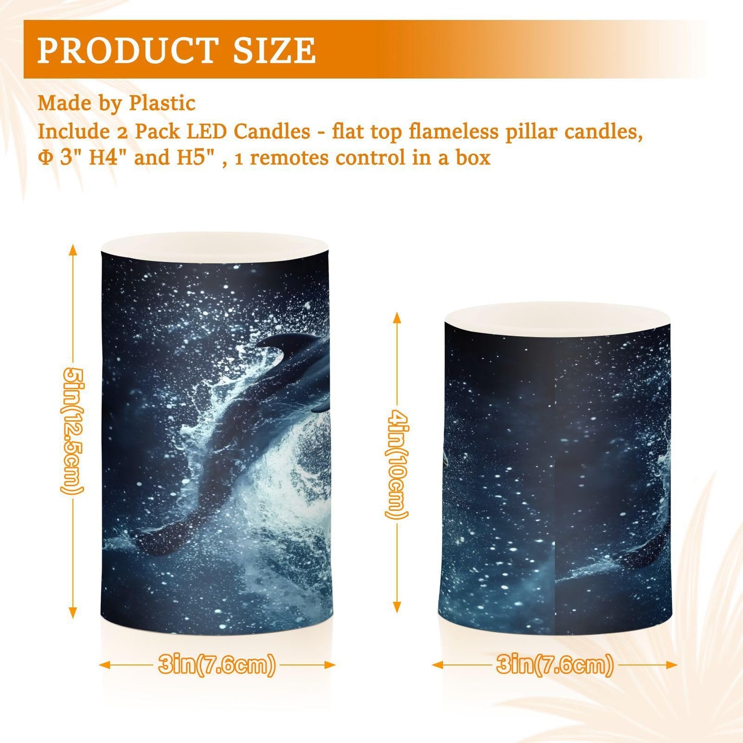 ALAZA Flameless Candles with Remote Timer,Ocean Dolphin Battery Operated Candles Set of 2 LED Tea Lights Flickering Pillar Votive Candles for Indoor Outdoor Decor