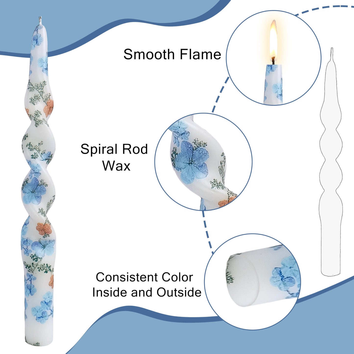 Spiral Candles Printed Candlestick Set of 2 Short Taper Candle Twisted Candlesticks Tapered Candles for Home Wedding Women Gifts