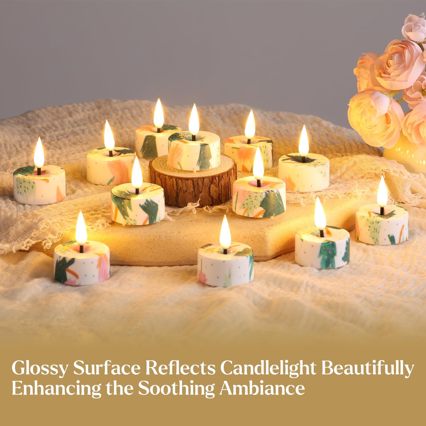 Eywamage Flameless Tealights with Remote Batteries, Realistic Flickering LED Tea Votive Candles Set of 12