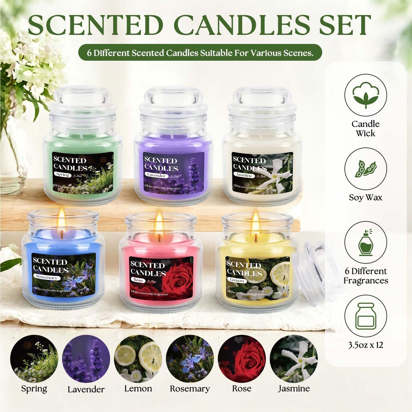 CLTNIKET 12-Pack 3.5oz Scented Candles Gift Set - Natural Soy Wax, Cotton Wick Aromatherapy Candles, Six Different Fragrances for Home Decor & Perfect Summer Gifts.