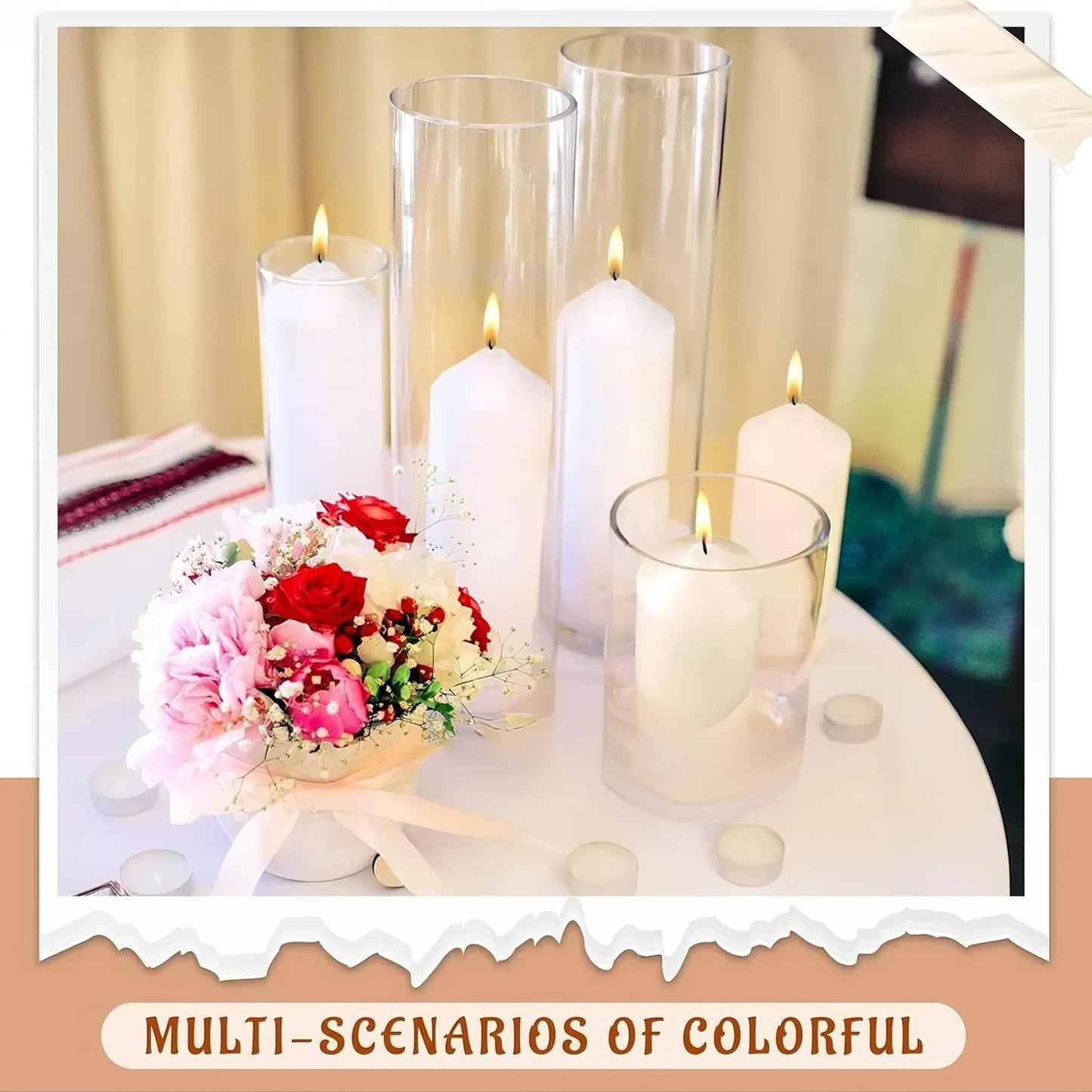 MTLEE 60 Pcs Set of 3 White Pillar Candles Bulk 2 in x 3, 5, 8 Inch Large Clean Smokeless Unscented Candles for Wedding Home Restaurant Spa Church Lantern Fireplace Ceremony Party Decoration