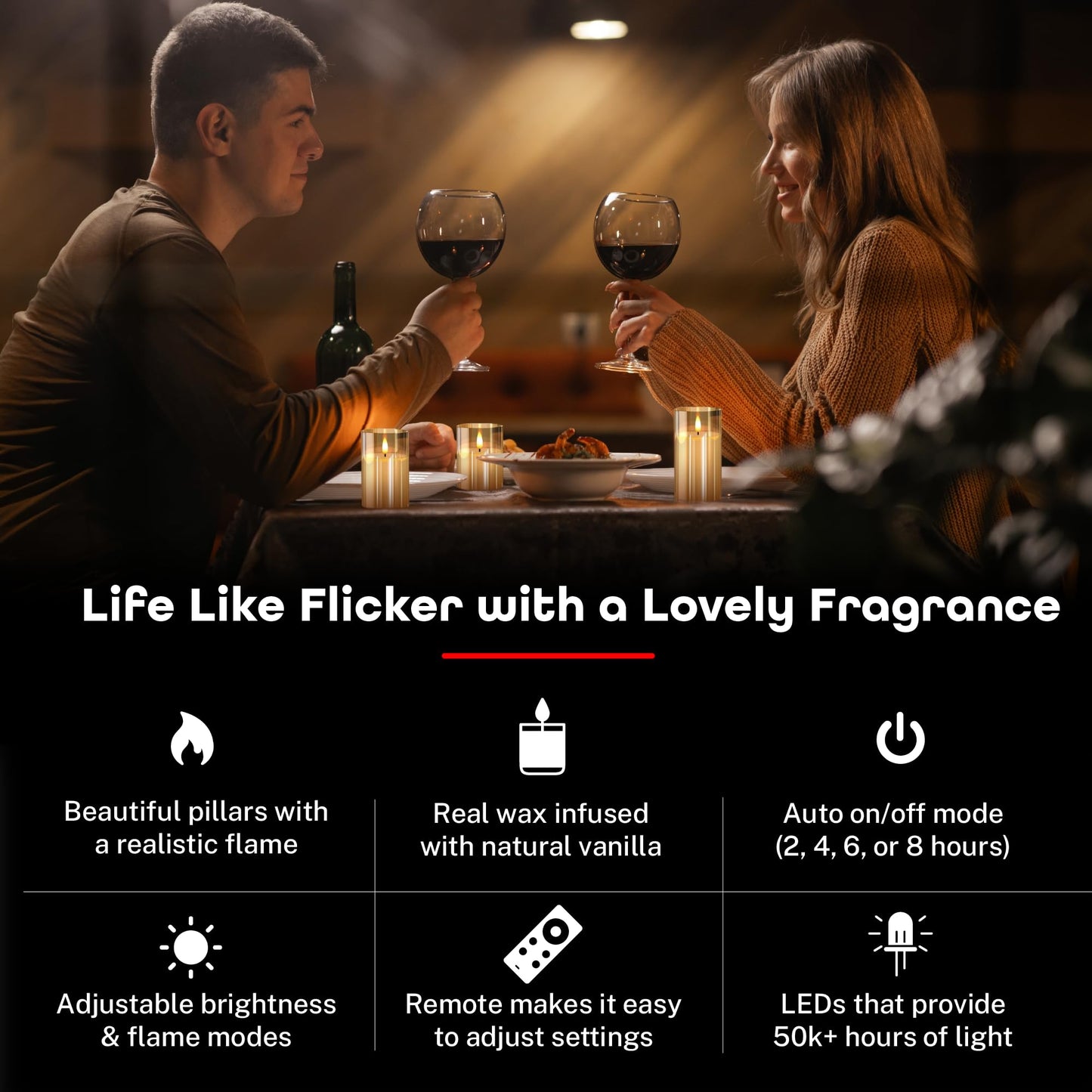 LinYang International Vanilla Scented Flameless LED Candles with Remote & Timer, Real Wax Flickering Pillar Candles in Glass,Battery Operated,for Home Decor,Spa,Gifts,Weddings,Holidays,Set of 3,Gold