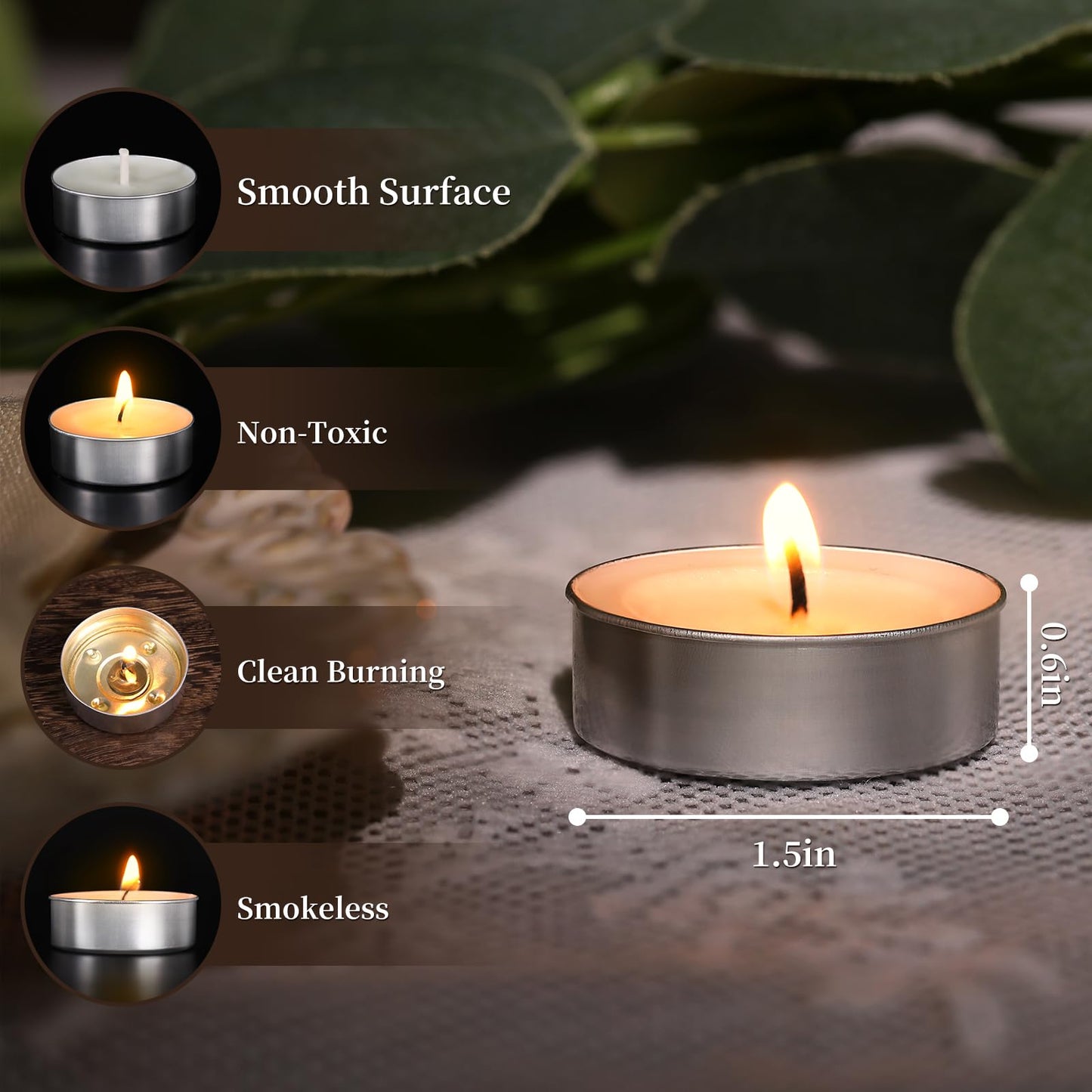 Soy Tea Lights Candles 50 Pack, 4 Hours Tealights Candles Bulk Unscented Small Tea Candles - 100% Natural Soy | Long Burning | Smokeless for Emergency, Dinner, Home