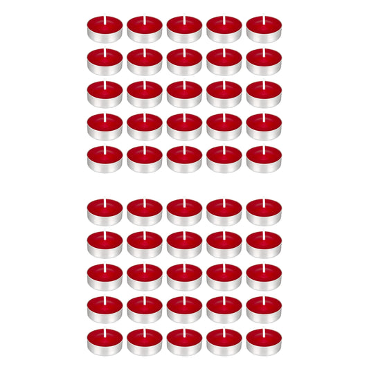 Mega Candles 50 pcs Unscented Red Tea Lights Candles, Pressed Wax Candle 3.5 Hour Burn Time, Home Décor, Wedding Receptions, Occasions, Festivities, Events, Meditations, Spa, Prayers, Vigil