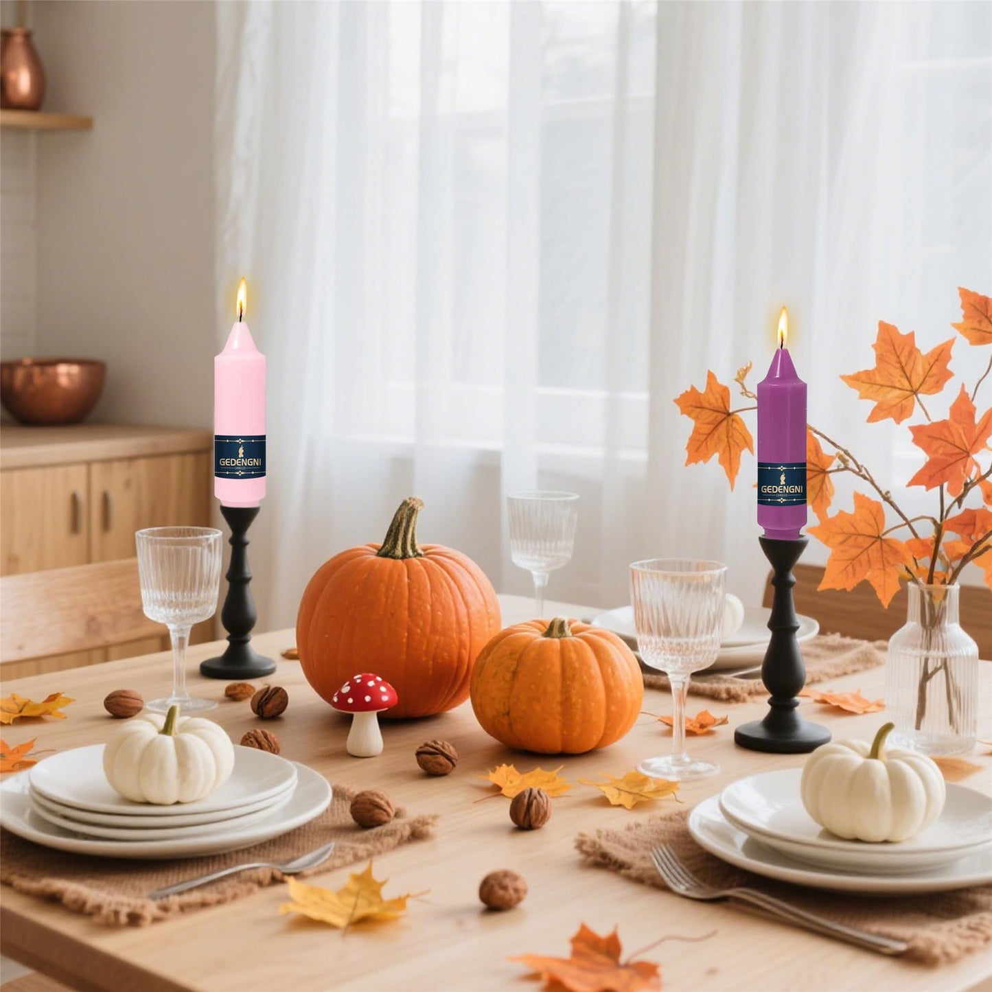 Gedengni Pink Candlesticks Short Taper Candle,5inches Purple Candle Sticks Dripless Tapered Candles for Home Decor Weddings Festive Party Holiday,7D-3PUR1PIN
