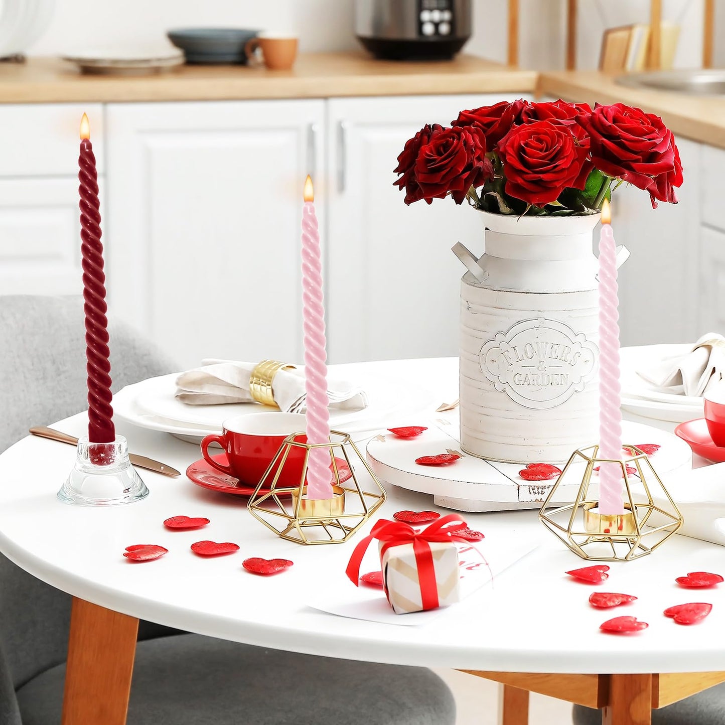 Whaline 12Pcs Gradient Red Pink Spiral Taper Candles Dripless Twisted Wax Candles 10 Inch Long Unscented Candle Sticks for Wedding Valentine's Day Holiday Party Home Dinner Table Decor