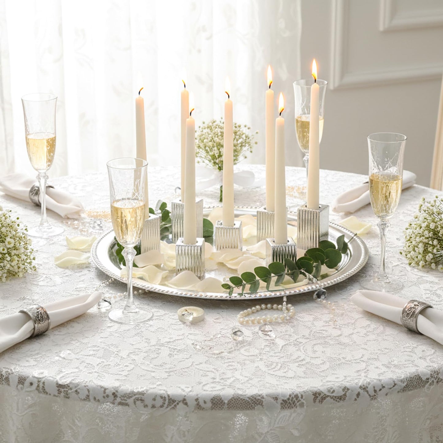 LETINE 12pcs Silver Vertical Stripe Glass Candlestick Holders - Chic Taper Candle Sticks Holder Set for Elegant Dining & Home Decor - Ideal for Valentine's Day, Halloween, Thanksgiving
