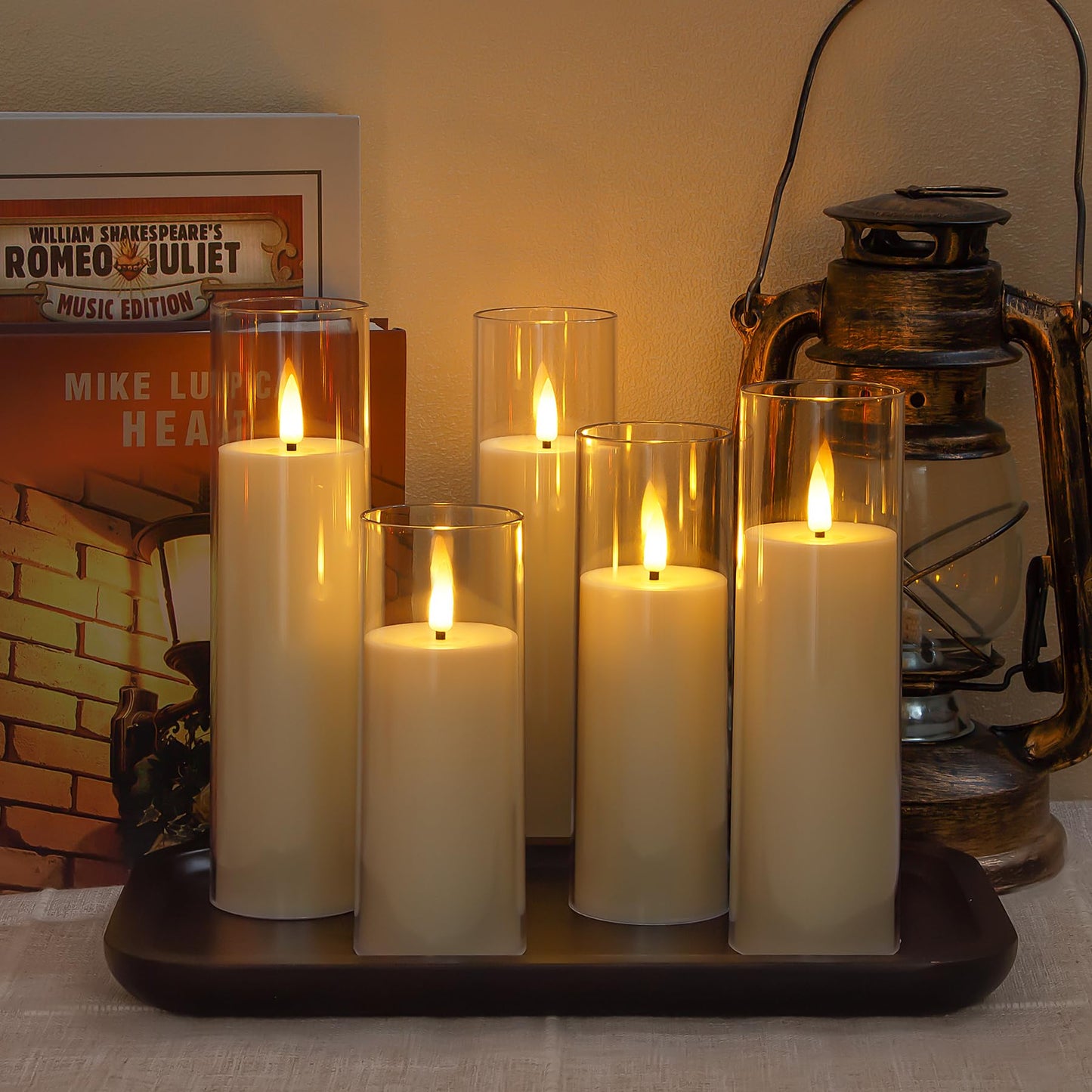 Yeelida Acrylic Flameless Flickering Candles with Remote Control and Timer, Battery Operated LED Fake 2.2" x 5",6",7",8",8" Plastic Pillar Candles for Home Decor(Long-Lasting, Ivory)