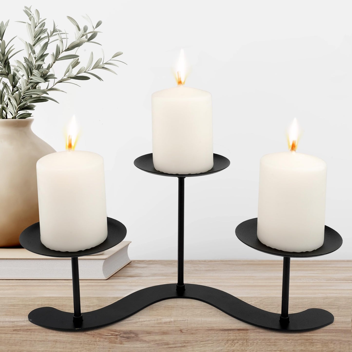 Black Iron Candelabra Candle Holder: Metal Candelabra Centerpiece Decor - 3 Arm Candle Holder Stand for Pillar Candles