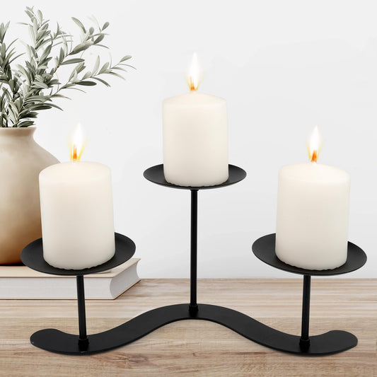Black Iron Candelabra Candle Holder: Metal Candelabra Centerpiece Decor - 3 Arm Candle Holder Stand for Pillar Candles