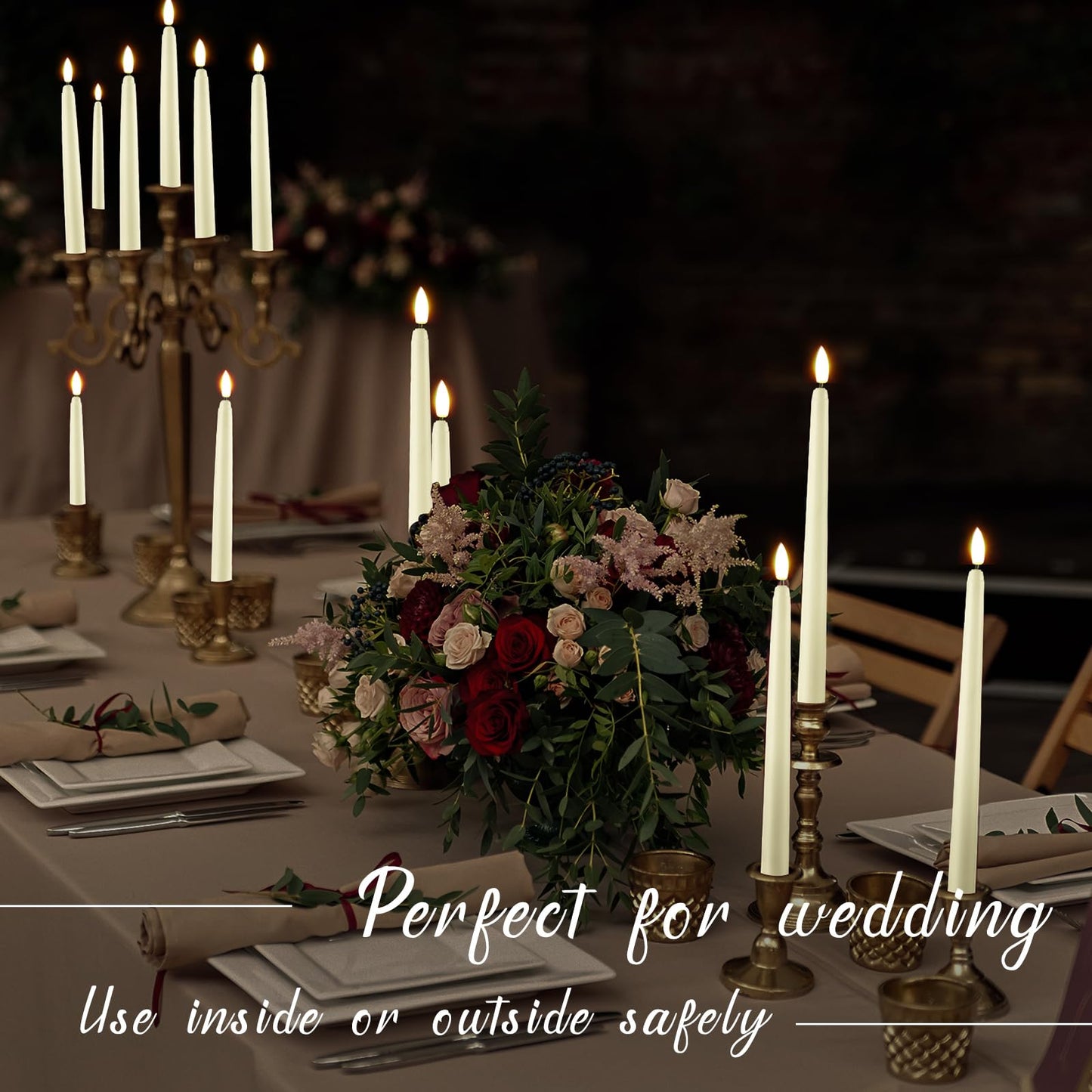 Baquler 40 Pcs Flameless Taper Candles LED Flickering Taper Candlesticks Bulk Battery Operated Flameless Candle for Wedding Halloween Christmas Birthday Decoration, 8.5/9.7/10.8/12.8 Inch (Ivory)