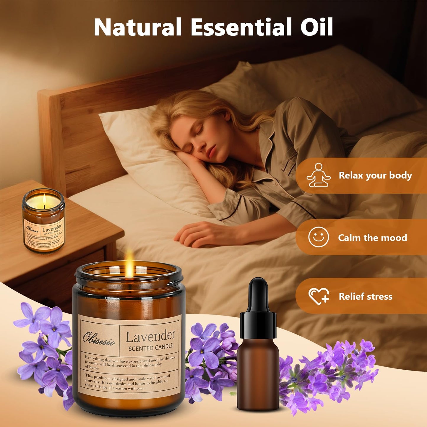 Obisesio Candles 2 Pack, Candles for Home Scented, Aromatherapy Candle Gift Set for Women Soy Wax Long Lasting Amber Jar Candles for Birthday Housewarming Mother's Valentine Day(Vanilla & Lavender)