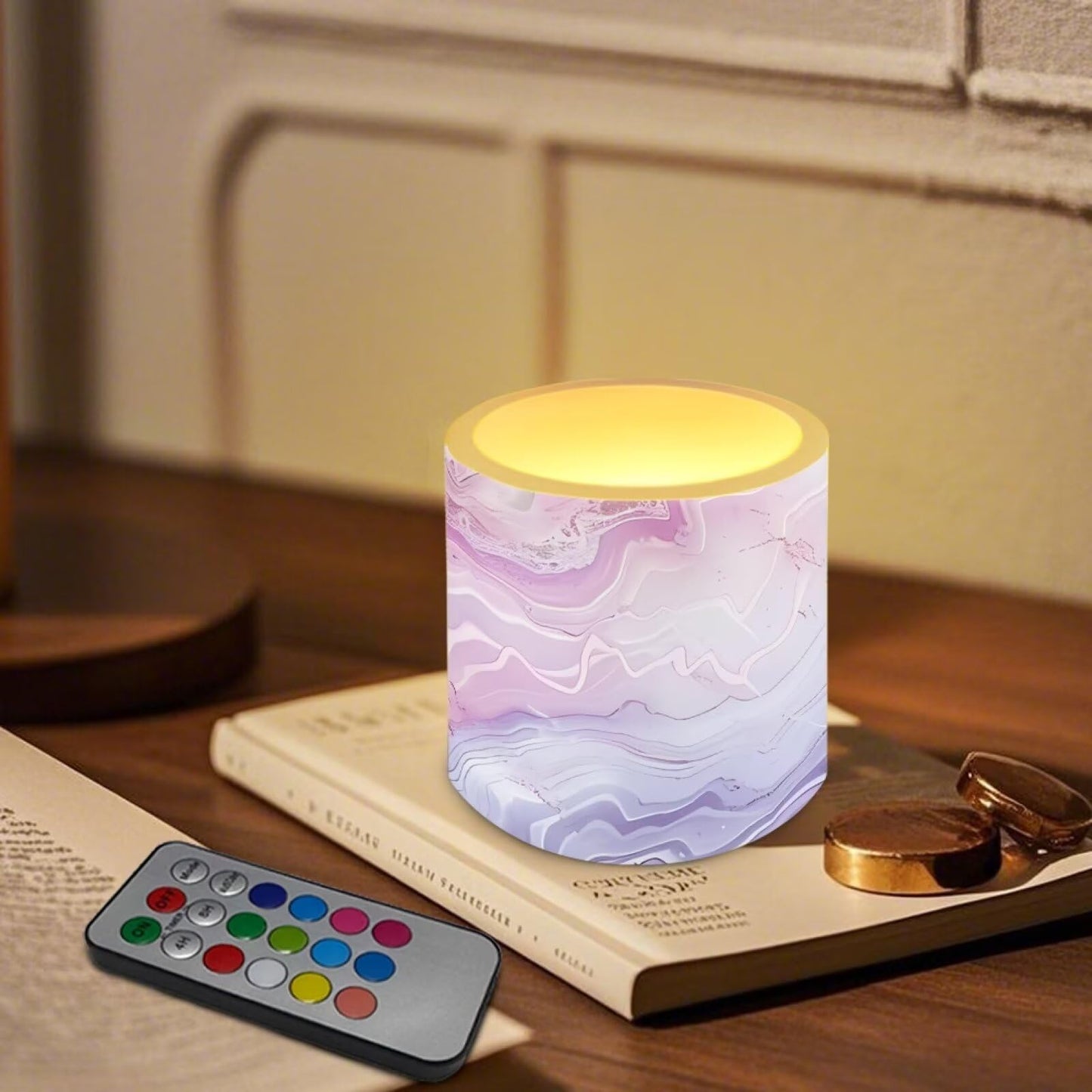 Cozeyat Lilac Marble LED Candles Set of 4 Battery Powered Flameless with Remote Timer Dancing Flame Waterproof for Home Table Garden Decoration