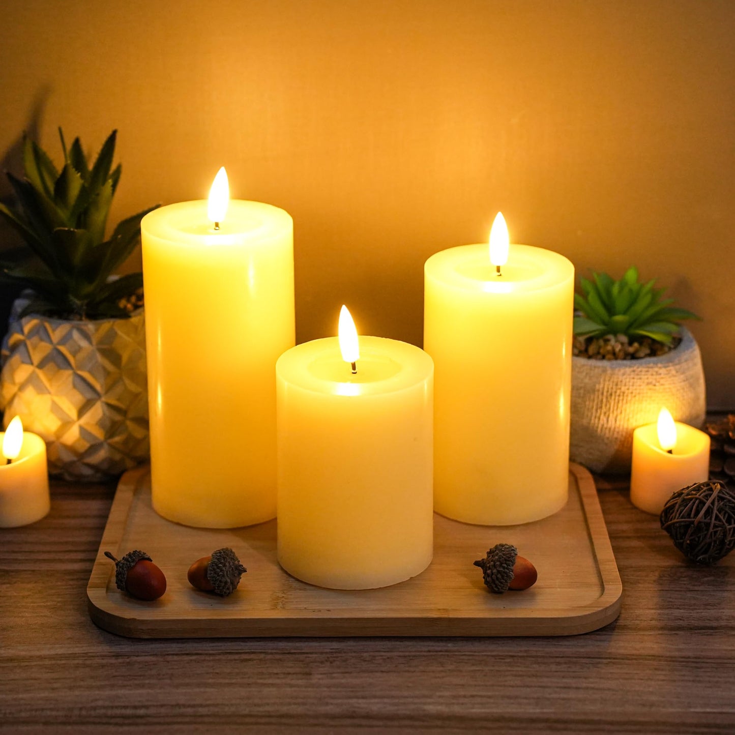JHY DESIGN Flickering Flameless Candles Battery Operated with 10-Key Remote & 2/4/6/8-Hour Timer, Real Wax Pillar Grease Effect LED Candles Set for Chrismas/Home Decorations(Ivory)