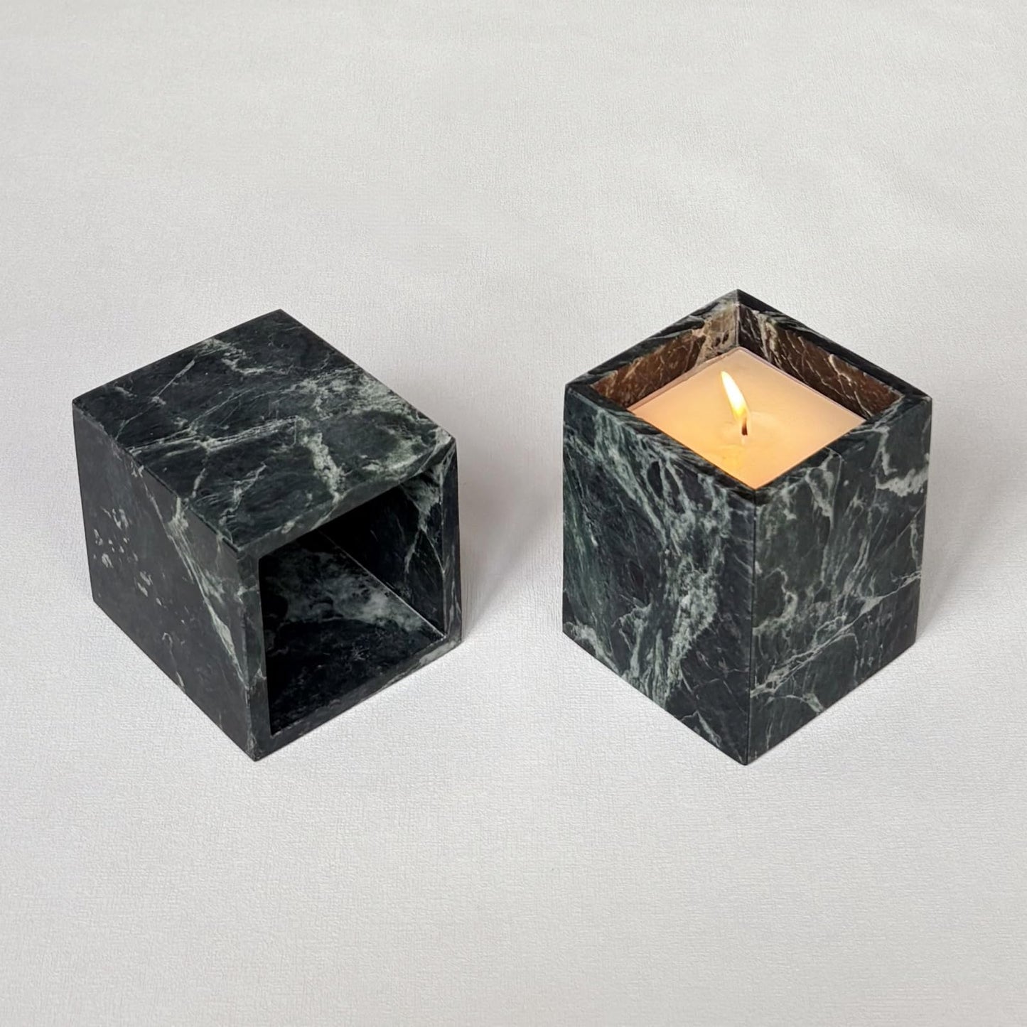 StonePlus Natural Marble Stone Square Storage Container Empty Vessel Holder Cup for Candle/Pens/Sundries items (Dark Flower Green)