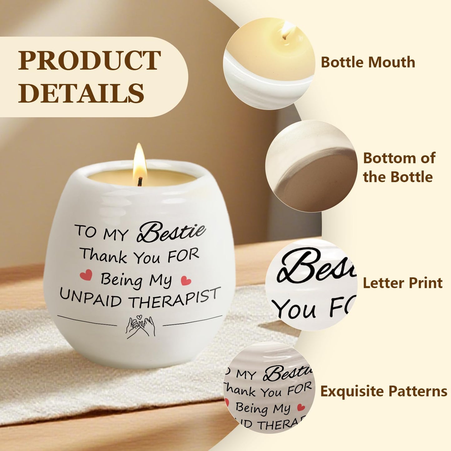Friendship Gifts for Best Friend - Bestie/Friendship Candle, 18Oz Lavender Scented Soy Candles, Funny Candles Christmas Thanksgving Birthday Gifts for Women, Soul Sister, Bestie, Friends Female
