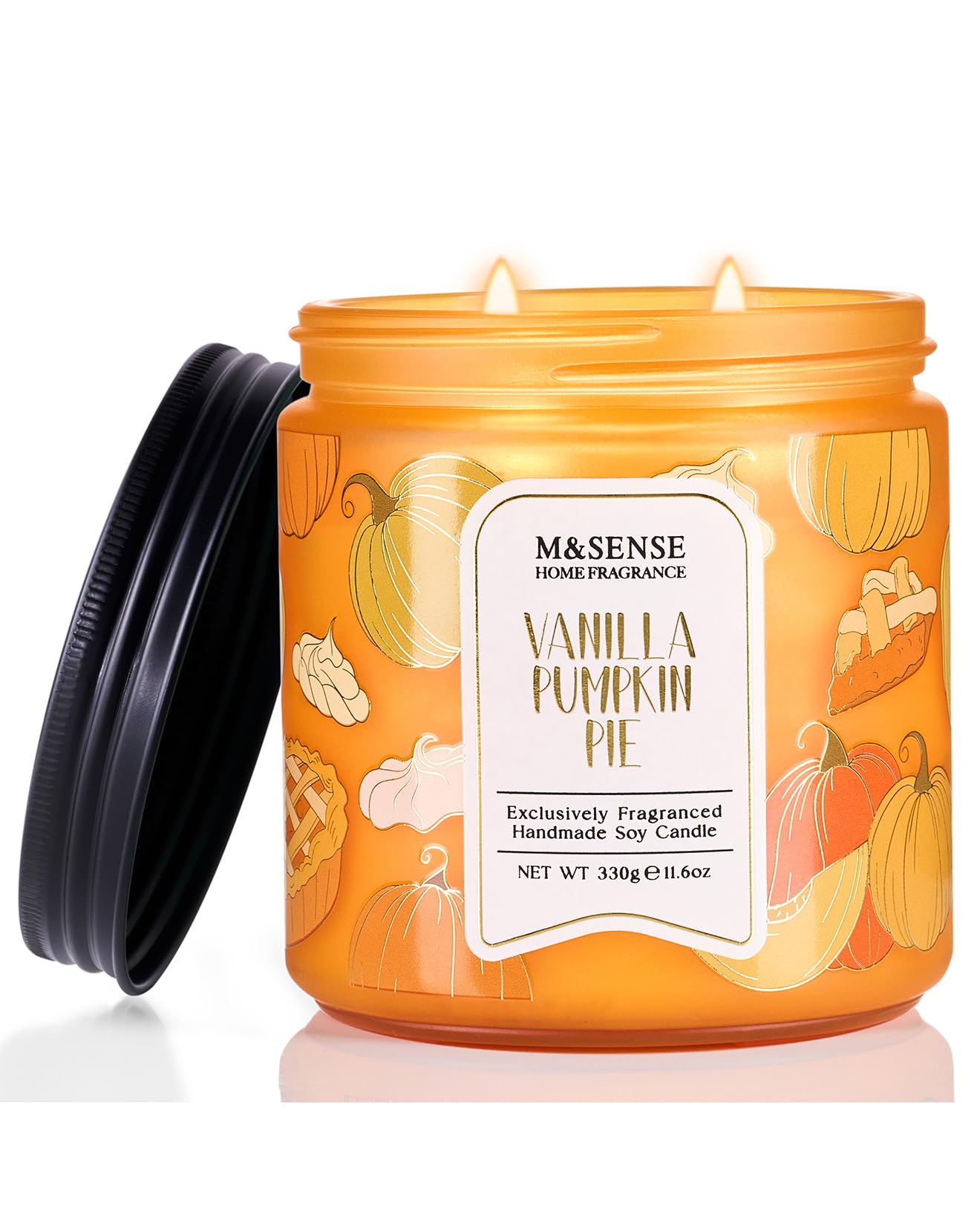 M&SENSE Vanilla Pie Scented Candles, 11.6oz Natural Soy Wax Non Toxic Double Wick 70 Hours Clean Burn Warm Spiced Scent Seasonal Holiday Gifts for Home Decor