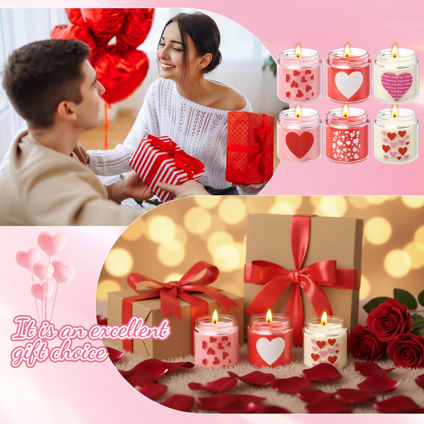 Sumind 12 Pcs Valentine's Scented Candle Gifts for Her Girlfriend Wife Long Lasting Burning Aromatherapy Heart Candle for Men Husband Boyfriend Romantic Anniversary Candles Gifts Valentine Deco