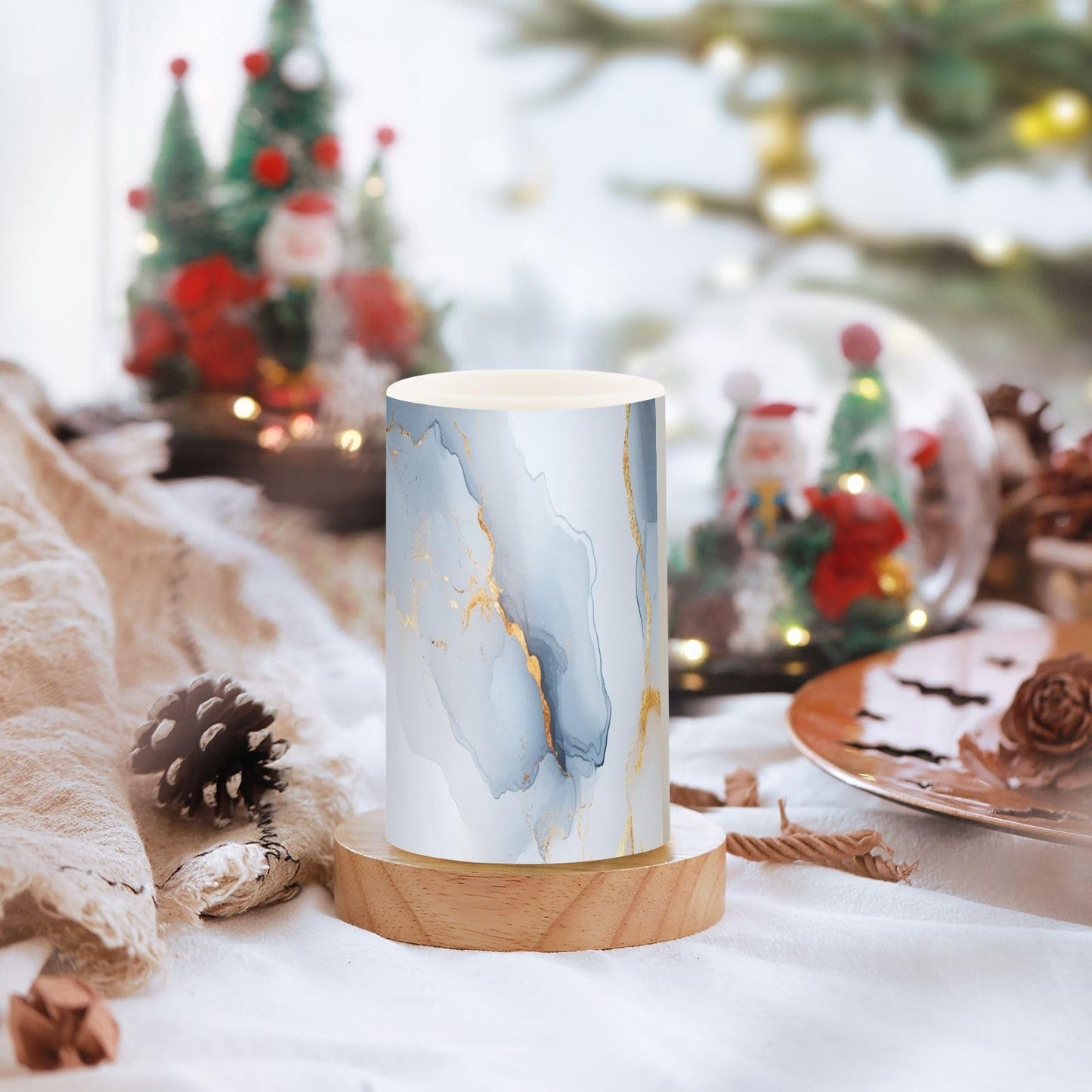 Zathe Flameless Flickering Candles Batteries Flameless Candles Set for Home Decor Marble White White