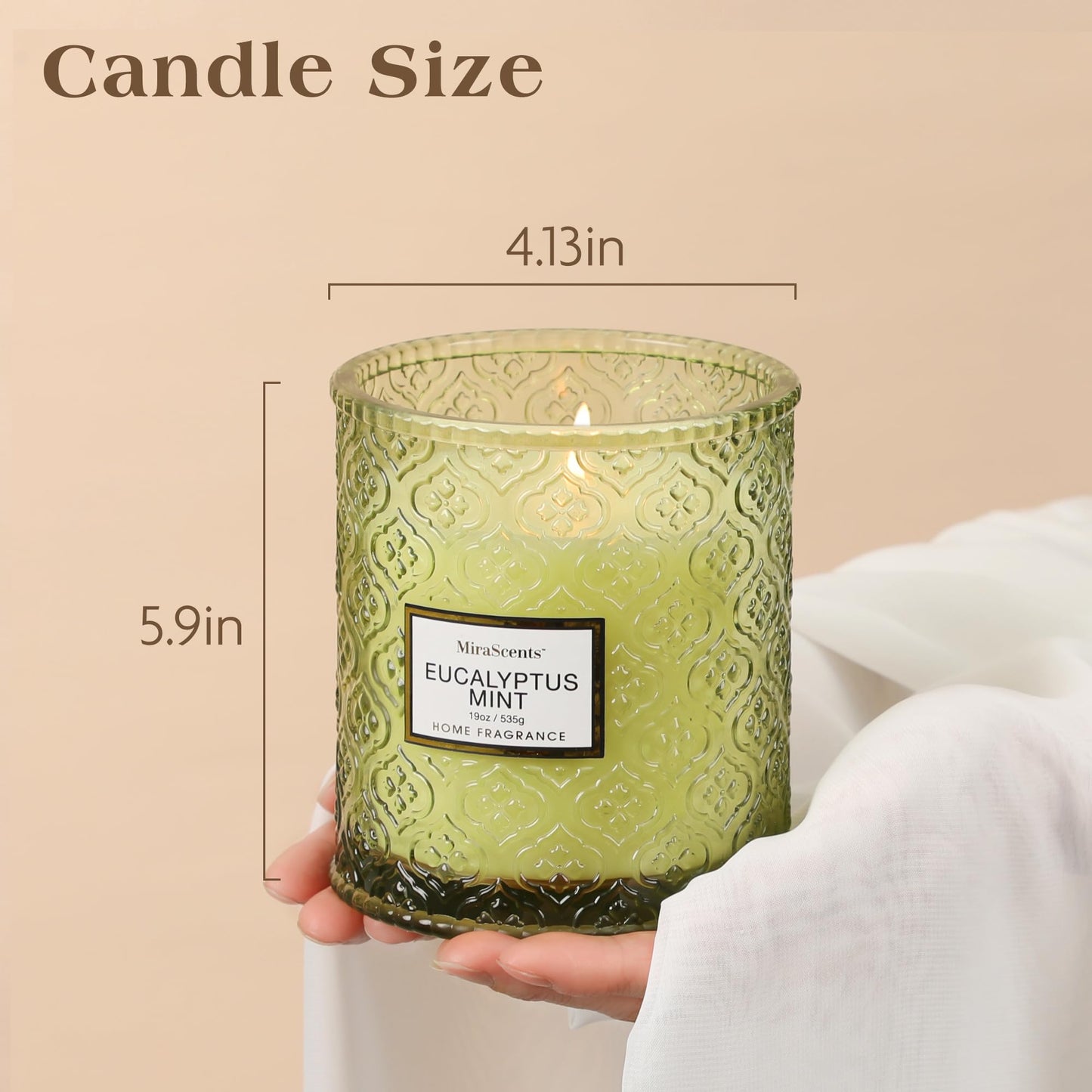 Eucalyptus Mint Scented Candles, Large Natural Soy Candle, 88 Hours Burning Time,Christmas Winter Decorative Candles in Glass, Aromatherapy Candle Gift for Women, 19oz
