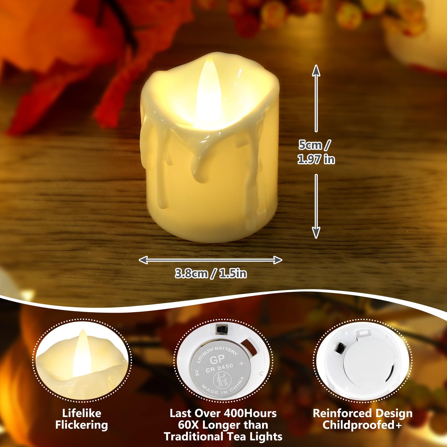 Topstone Flameless Candles 12 Pack with 2 Remotes Timer,Battery LED Tealights,Electric Candles,400H Long Lasting CR2450,Flickering or Steady Light,Dimmable for Home Decor Wedding Christmas