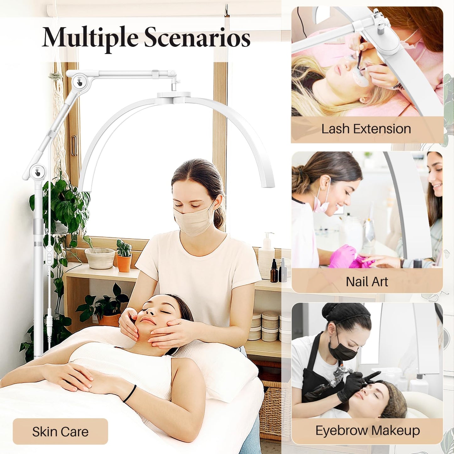 LIONVISON Foldable Half Moon LED Lash Light with Phone Holder, Aluminum, White, Model 0001